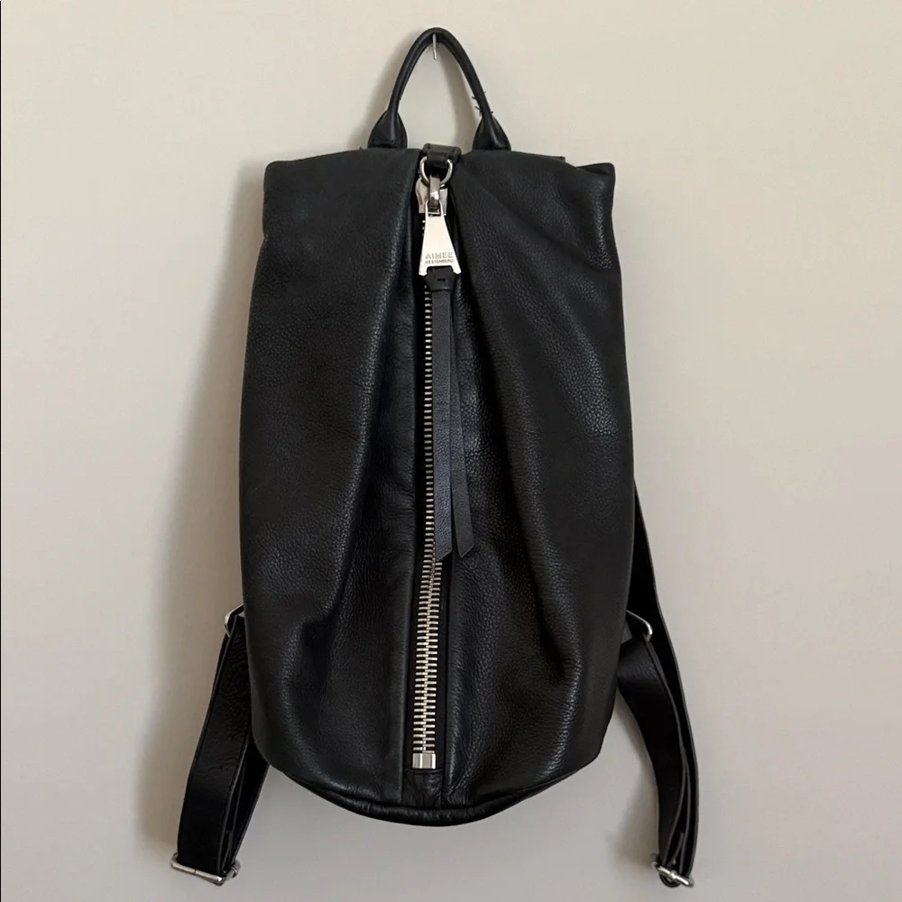 Aimee Kestenberg Black Pebbled Leather Backpack with Silver Hardware